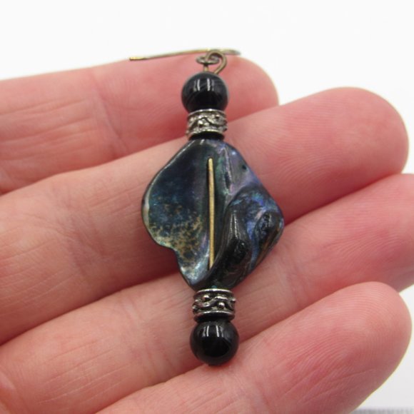 Sterling Silver Dark Tone Shell Earrings Vintage - Picture 2 of 6